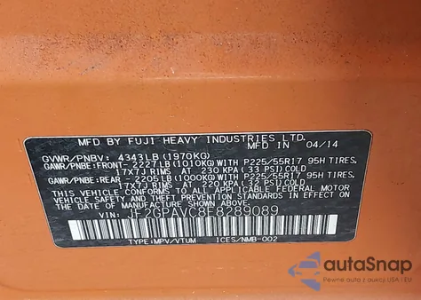 2014 Subaru Xv Crosstrek 2.0I Premium z USA, uszkodzony, nr VIN JF2GPAVC8E8289089